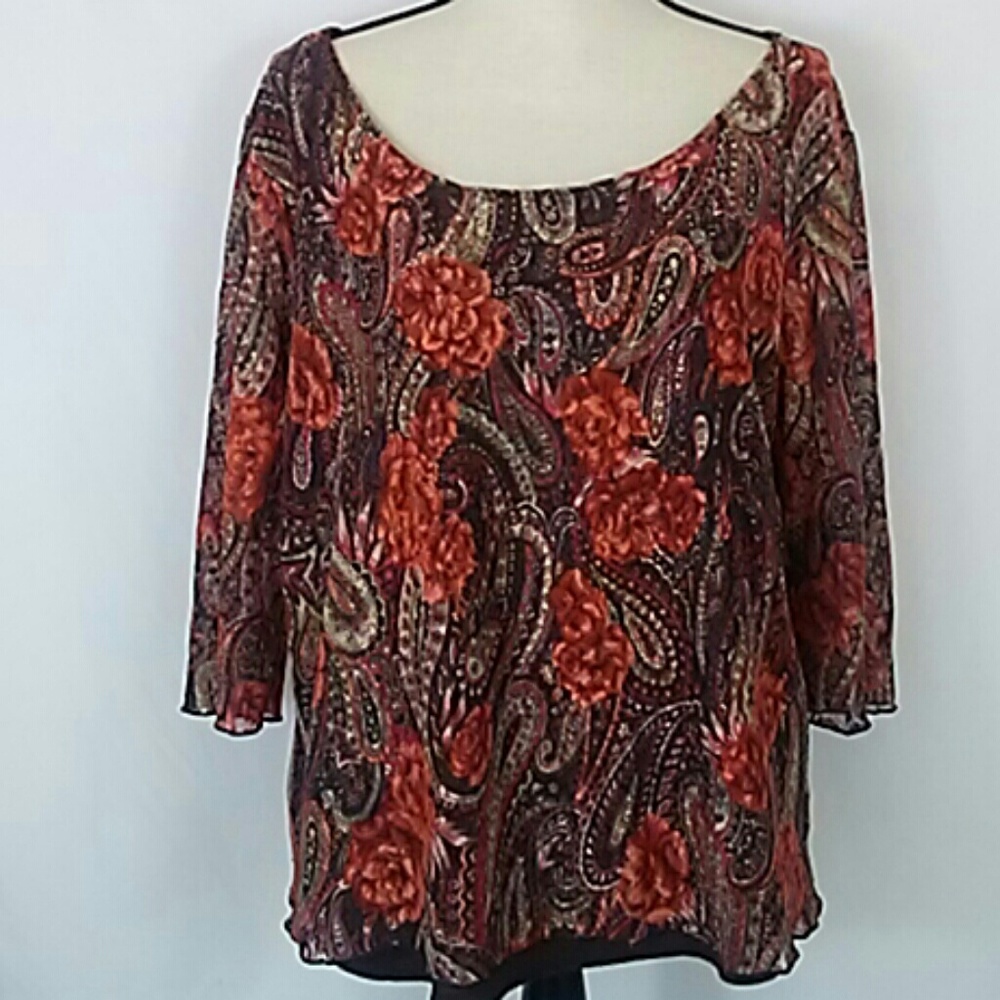 Only 9 Paisley Sheer Fall Fashion Top Lined Front